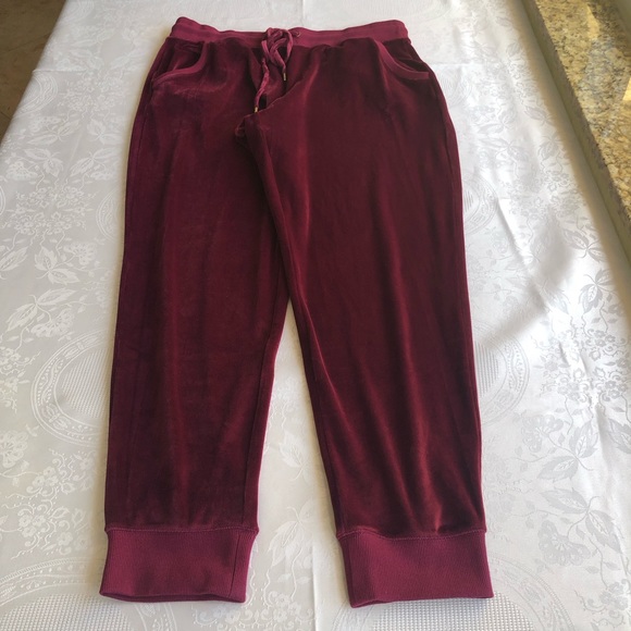 Michael Kors Burgundy Velvet Drawstring Sweatpants Women’s Size L Elastic Waist - Picture 12 of 16